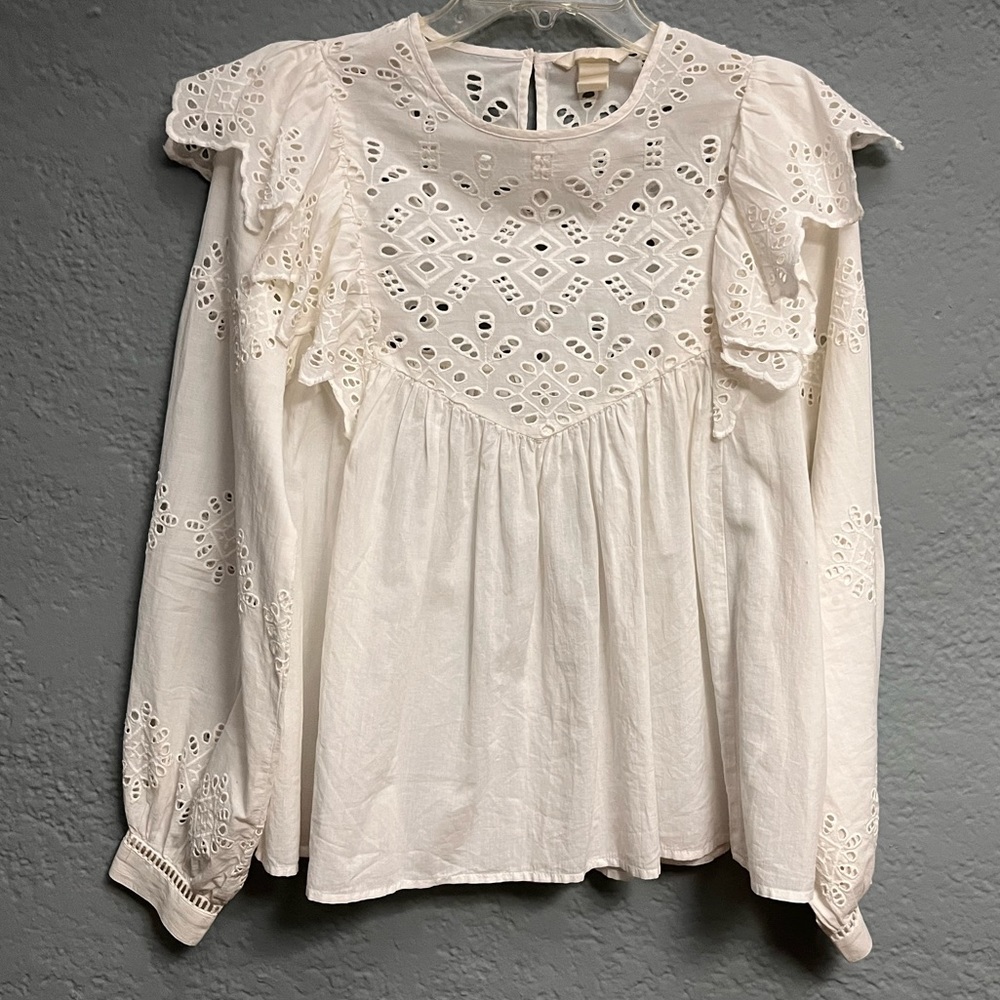 H&M white eyelet cotton blouse